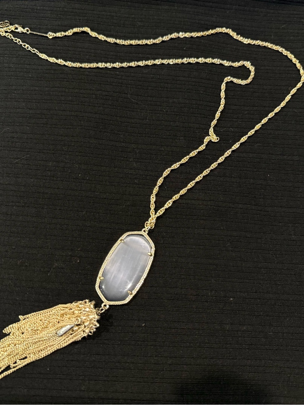 Kendra Scott Rayne Gold Tassel Necklace with Light Gray Stone
